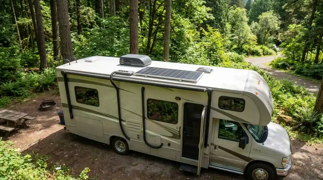 400 Watt Solar Panel Kit for RV 400 watt solar panel kit installed on the roof of an RV