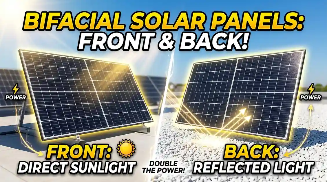 Bifacial solar panel showing solar cells on both the front and back sides