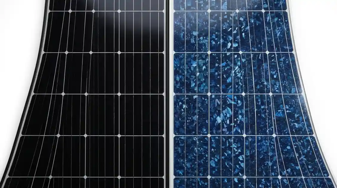 Monocrystalline vs Polycrystalline Solar Panels Monocrystalline solar panel next to polycrystalline solar panel comparison