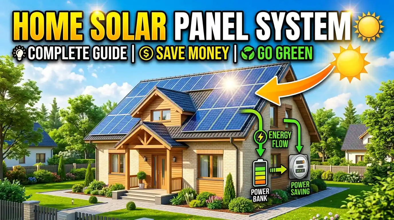 Solar panel system for home installed on a residential roof