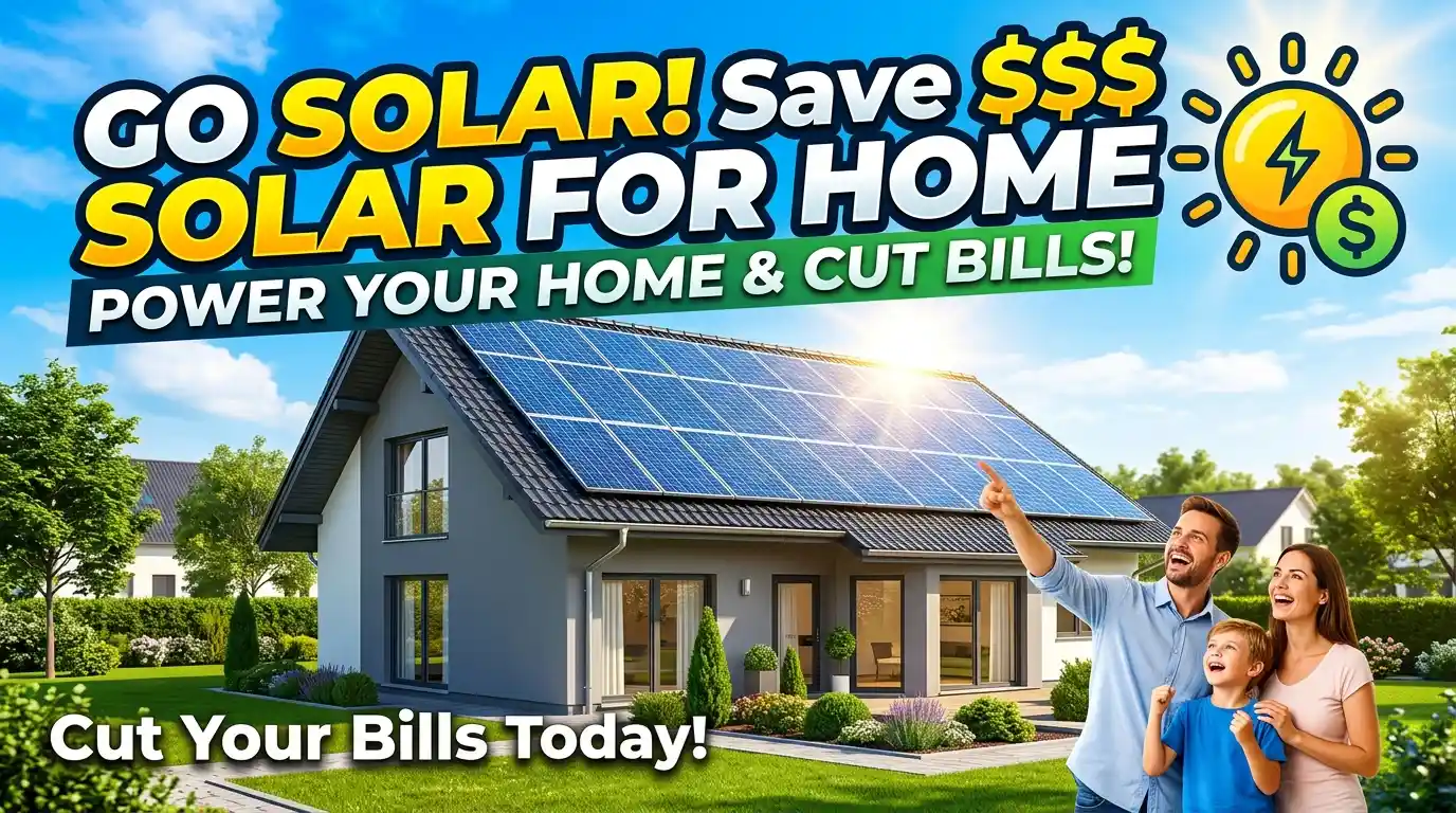Solar power panels for home installed on a residential rooftop