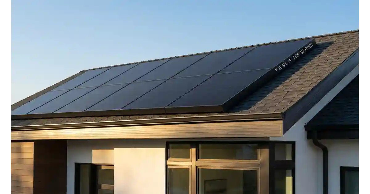 Tesla solar panels TSP series installed on a home rooftop