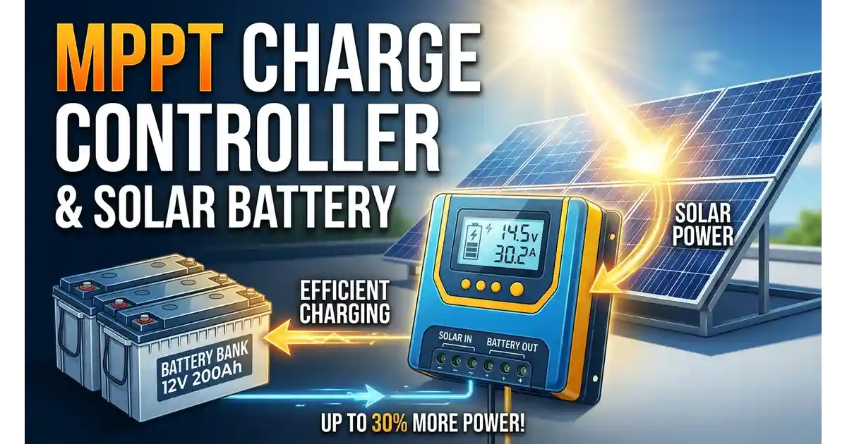 MPPT solar charge controller wired to a battery bank in a home solar power system