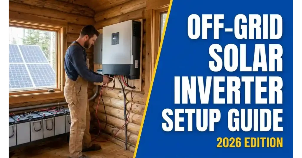 Off-grid solar inverter setup with panels, battery, and inverter