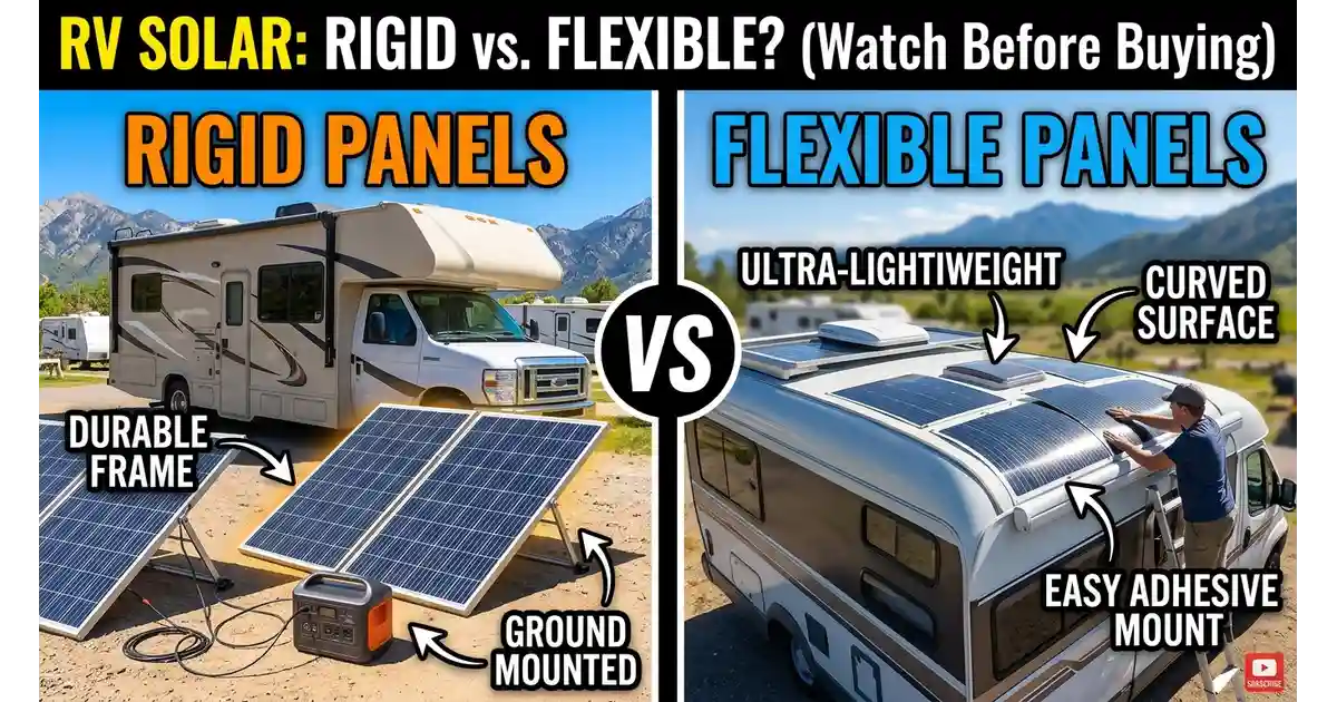 Comparison of portable solar panels for RV, flexible roof-mounted panels, and rigid panels