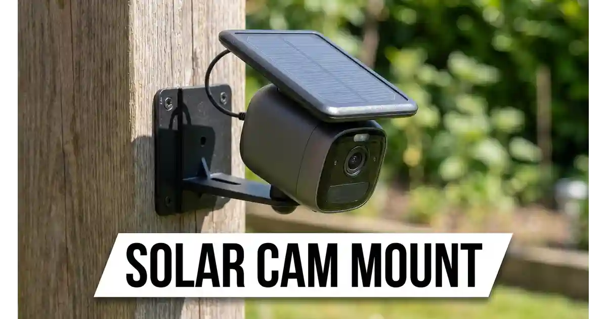 Small solar panel mounted beside a battery-powered security camera for continuous charging