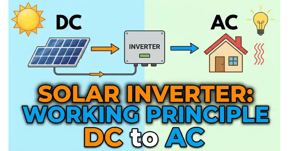 Diagram showing solar panels generating DC electricity and a solar inverter converting it to AC power for home appliances