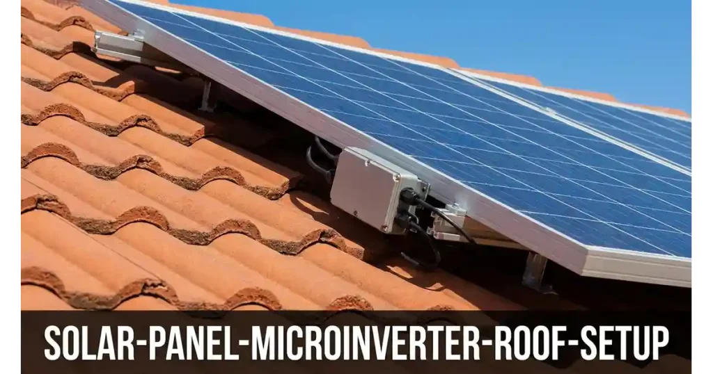 A compact solar microinverter mounted directly underneath an individual solar panel on a roof