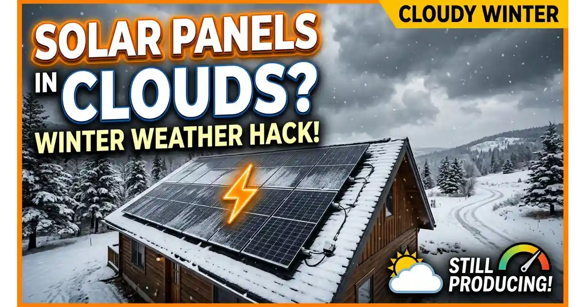 Solar panels on a rooftop during a cloudy winter day, still generating reduced power